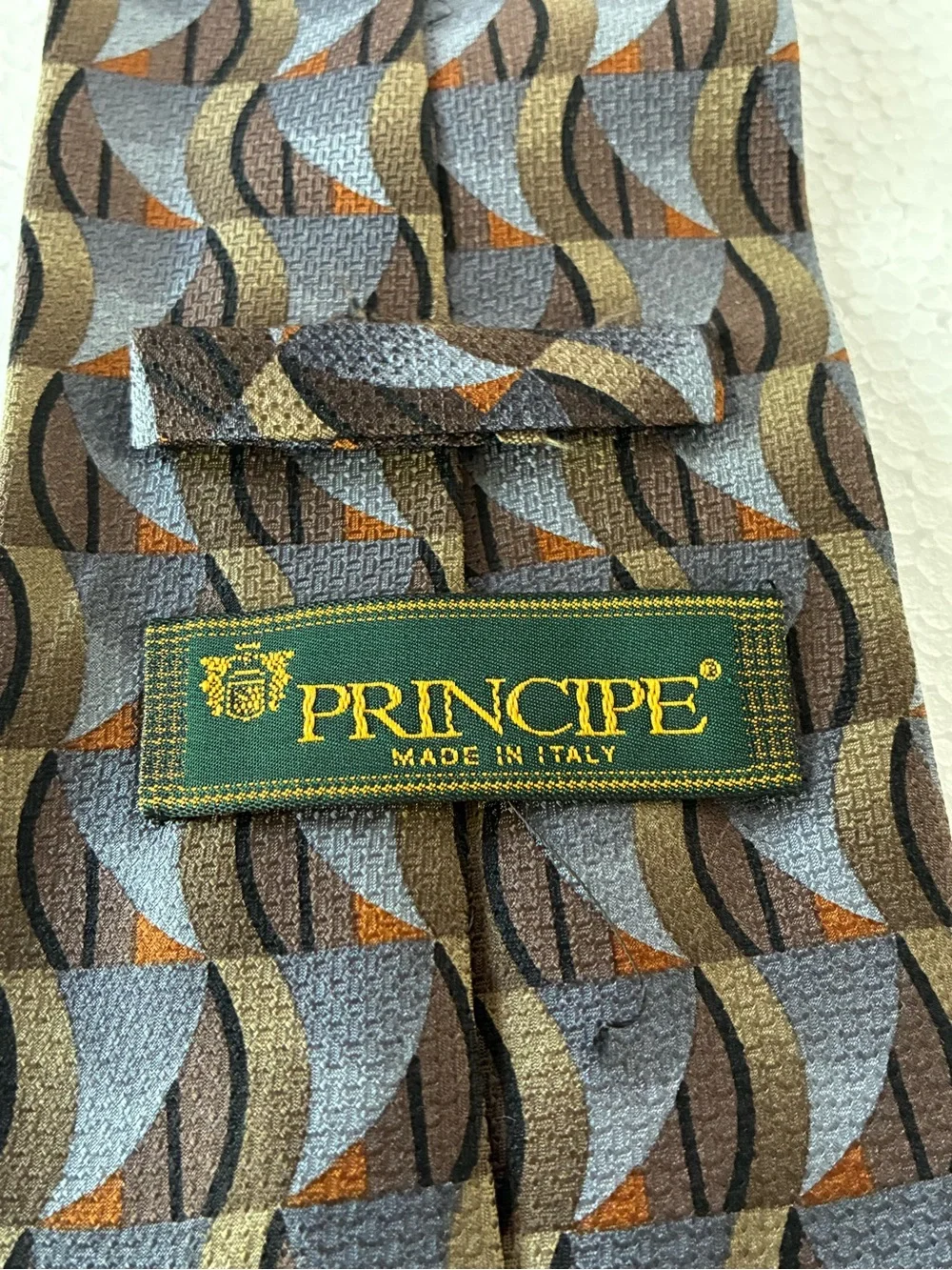 Principe Made in Italy 100% Silk Extra Long Geometric Tie Gray and Brown